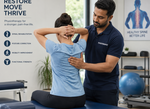 spine-injury-rehab Physiotherapist helping patient during spine injury rehab session at Book My Rehab.