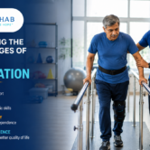 Physiotherapist helping a stroke patient during rehabilitation and recovery training.