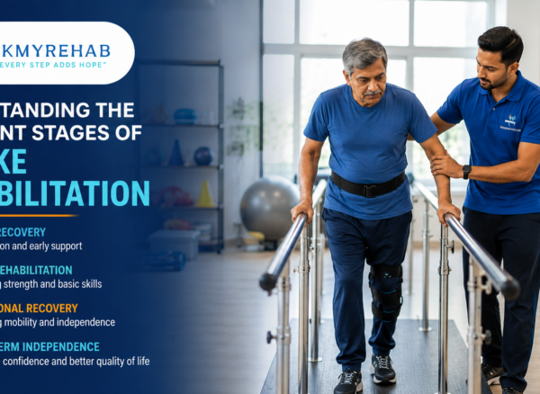 Physiotherapist helping a stroke patient during rehabilitation and recovery training.