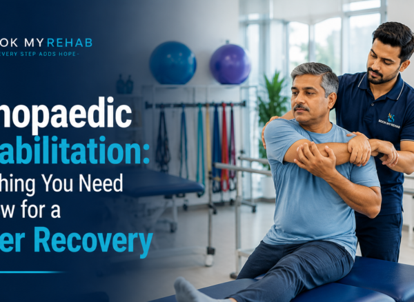 Physiotherapist helping an orthopaedic patient recover with guided rehabilitation exercises in a modern physiotherapy clinic.