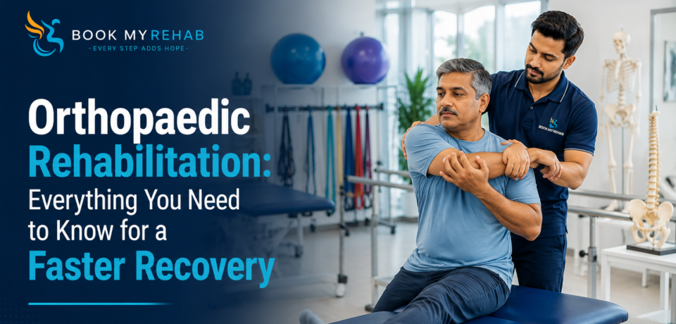 Physiotherapist helping an orthopaedic patient recover with guided rehabilitation exercises in a modern physiotherapy clinic.