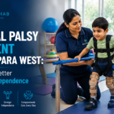 Physiotherapist helping a child with cerebral palsy improve mobility and coordination in Nalasopara West.