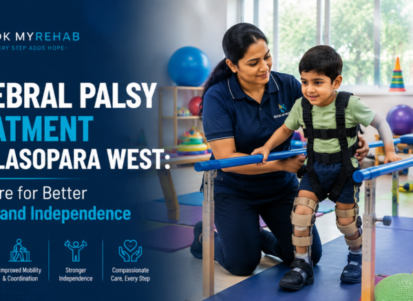 Physiotherapist helping a child with cerebral palsy improve mobility and coordination in Nalasopara West.