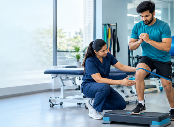 Physiotherapist helping a patient with ACL rehabilitation in Nalasopara